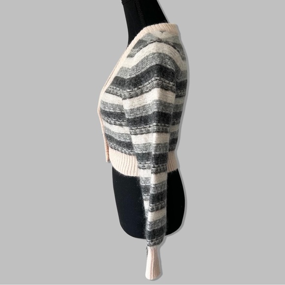 Aritzia Striped Wool Fair Isle Cardigan in Cream and Gray - Picture 5 of 15